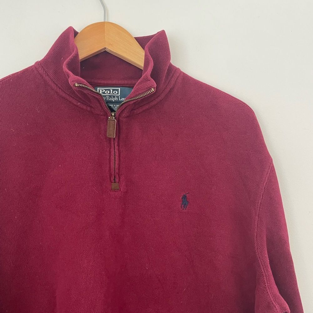 Polo Ralph Lauren Red 1/4 Quarter Zip Sweater Mock Neck Mens Pullover size XL